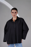 Black Wide Cuff Oversized Cotton Shirt