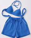Blue Double Cloth Cotton Bralette & Shorts Set