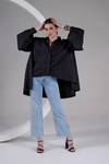 Black Cotton High Low Oversized Shirt