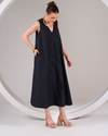 Minimal Black Sleeveless A-Line Cotton Dress for Women | Suitaga