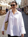 White Wide Cuff Oversized Cotton Shirt
