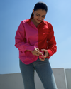 Red & Pink Color-Block Cotton Shirt