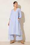 Blue Stripe Relaxed V-Neck Co-ord Set
