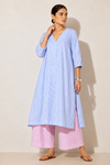Blue & Pink Stripe Relaxed V-Neck Co-ord Set