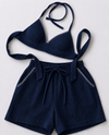 Navy Double Cloth Cotton Bralette & Shorts Set
