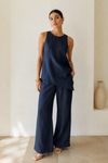 Navy Linen Asymmetrical Co-ord Set
