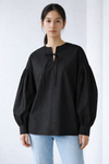 Black Gathered Cotton Tie Up Top