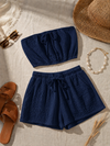 Navy Cotton Double Cloth Tube Top & Shorts Co-ord Set