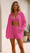 Hot Pink Cotton Double Cloth 3-Piece Lounge Set