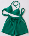 Green Double Cloth Cotton Bralette & Shorts Set
