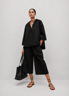 Black Oversized Cotton Shirt & Wide-Leg Culotte Co-ord Set