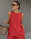 Coral Red Linen Asymmetrical Co-ord Set