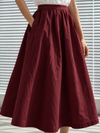 Maroon Flared Pleated Cotton Poplin Skirt