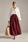 White Oversized Shirt & Burgundy Gathered Skirt Set