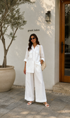 White Linen Oversized Shirt & Wide-Leg Pants Co-ord Set
