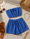 Blue Cotton Double Cloth Tube Top & Shorts Co-ord Set