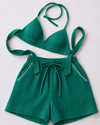 Green Double Cloth Cotton Bralette & Shorts Set