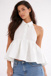 White Collared Air Halter Top