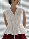 White Gathered Peplum Cotton Top