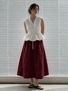 White Gathered Peplum Top & Maroon Pleated Flared Skirt Set