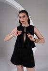 Pleated Tie-Front Black Top