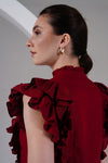Burgundy Ruffle Affair Linen Shirt