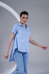 Blue High-Low Ease Cotton Shirt