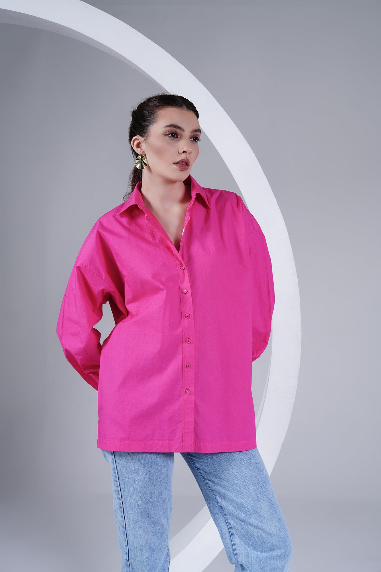 hot pink dress shirt women's Oversized Poplin – SUITAGA Velvet Off-Shoulder Midi Dress