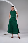 Green Cotton Crop Top and Midi Skirt Set