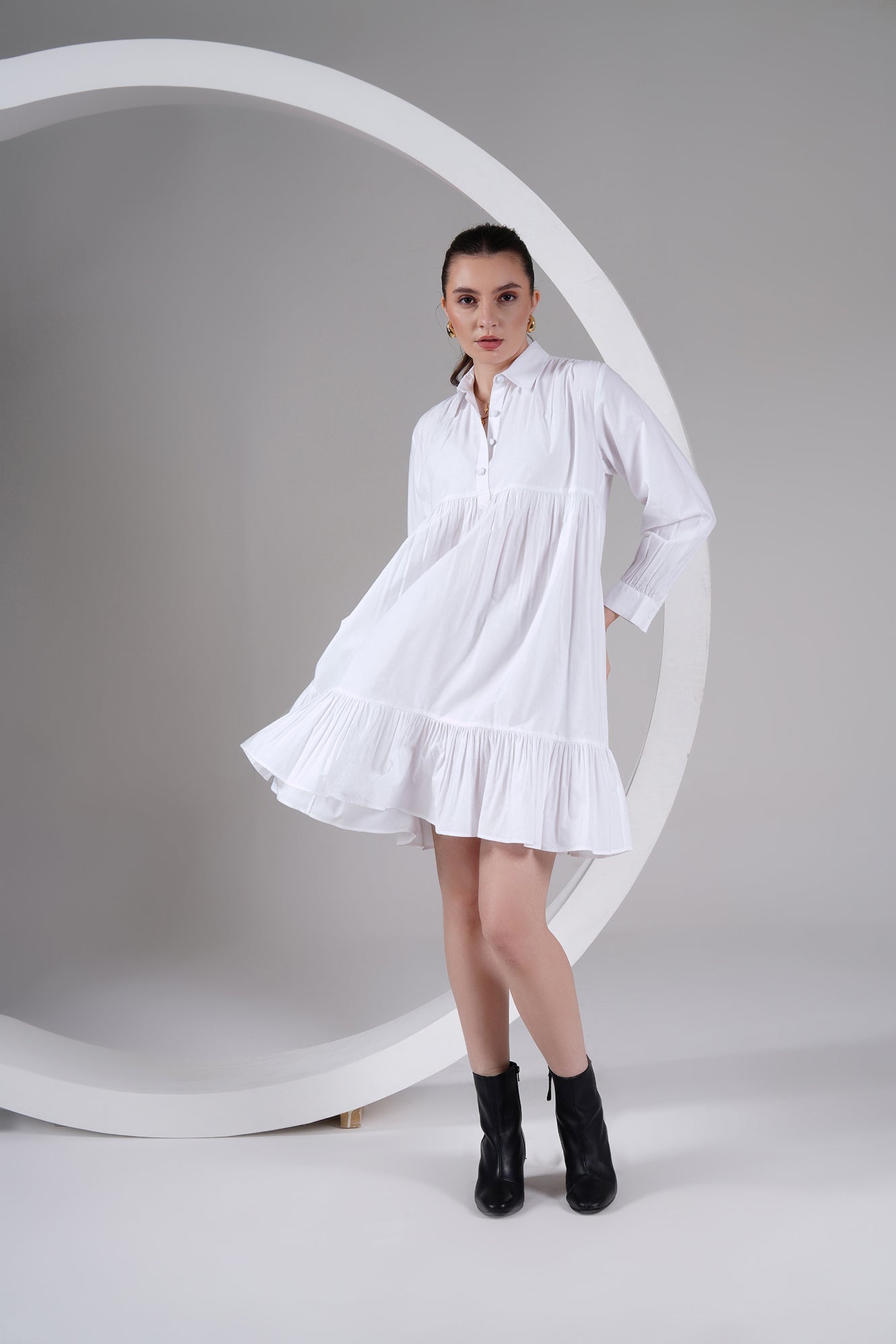 white tiered cotton dress Lace Inset Tiered Ankle Length Cotton Dress - Pure White