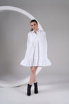 White Cotton Tiered Babydoll Shirt Dress