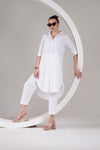 White Cotton Longline Shirt & Straight Pants Set