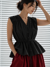 Black Gathered Peplum Cotton Top