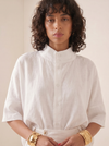 White Relaxed High Neck Linen Shirt