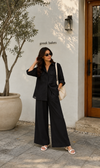 Black Linen Oversized Shirt & Wide-Leg Pants Co-ord Set