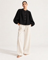 Black Double Cloth Cotton Gathered Sleeve Blouse