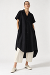 Black Oversized Linen Shirt Dress