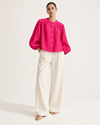 Hot Pink Double Cloth Cotton Gathered Sleeve Blouse