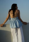Azure Pinstripe Halter Peplum Top