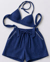 Navy Double Cloth Cotton Bralette & Shorts Set