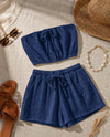 Navy Cotton Double Cloth Tube Top & Shorts Co-ord Set