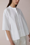 Relaxed White Cotton Mandarin Collar Shirt