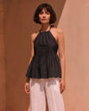 Azure Black Halter Peplum Top