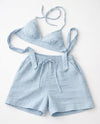 Pastel Blue Double Cloth Cotton Bralette & Shorts Set