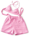 Pink Double Cloth Cotton Bralette & Shorts Set