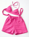 Hot Pink Double Cloth Cotton Bralette & Shorts Set