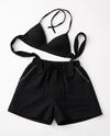 Black Double Cloth Cotton Bralette & Shorts Set